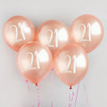 Rose Gold 21st Birthday Balloons - Happy Birthday 21 Balloons - Rose Gold & White Balloons - Party Decorations - Pack of 5
