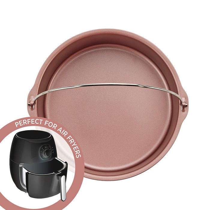 Rose Gold Air Fryer Round Cake Pan With Handle 19cm