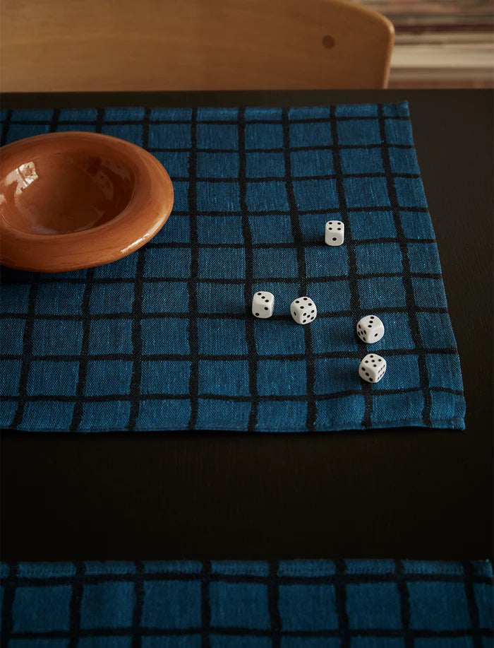 RUTIG JACQUARD WOVEN PLACEMAT, BLUE/BLACK