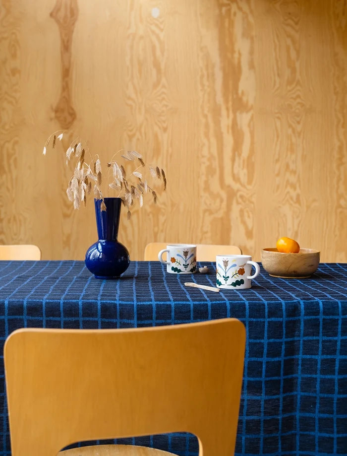 RUTIG JACQUARD WOVEN TABLECLOTH, BLUE/BLACK - 147x147 cm