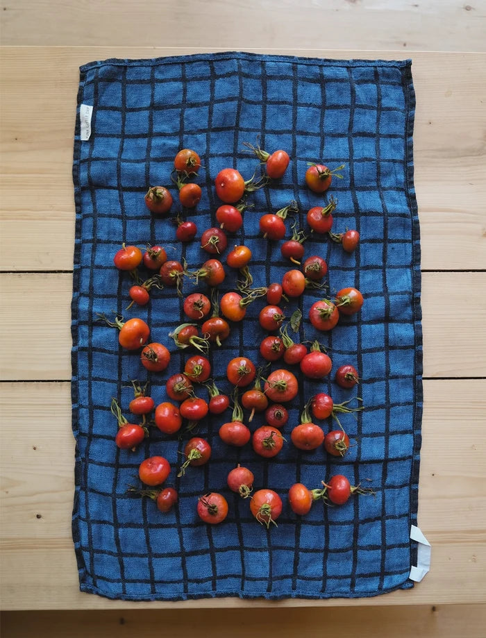 RUTIG JACQUARD WOVEN TEA TOWEL, BLUE/BLACK