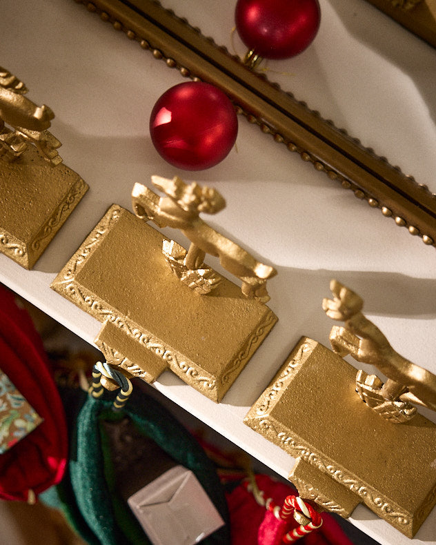 Stocking Holders - Santa's Sleigh Set of 4 Gold Stocking Holders