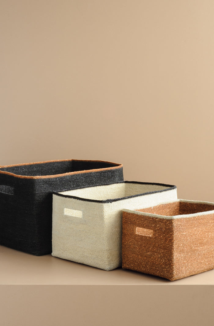 Scatola Black/Tan Basket Set of 3