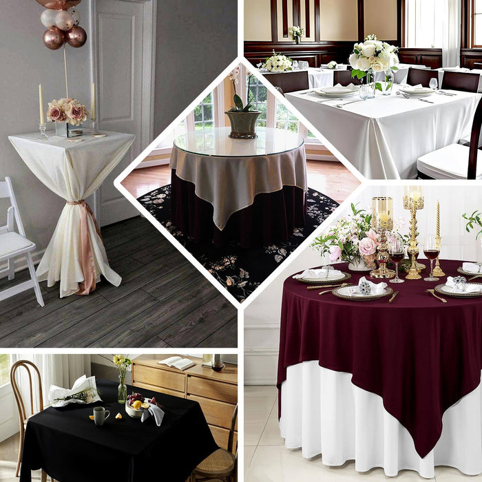 Elegant table linens in various styles and colors for dining setups.