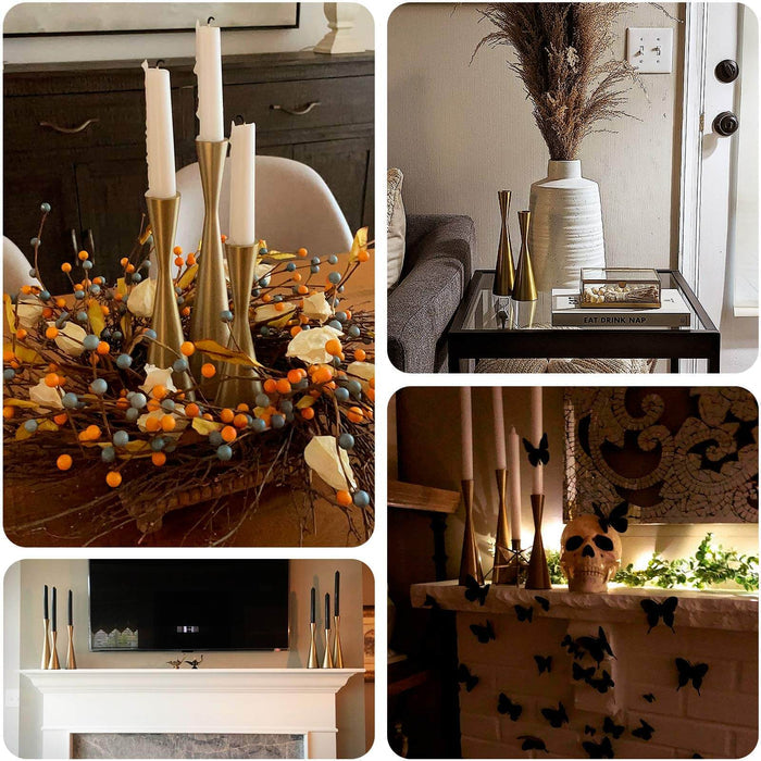 Decorative candle holders and autumn-themed decor in a cozy home setting.