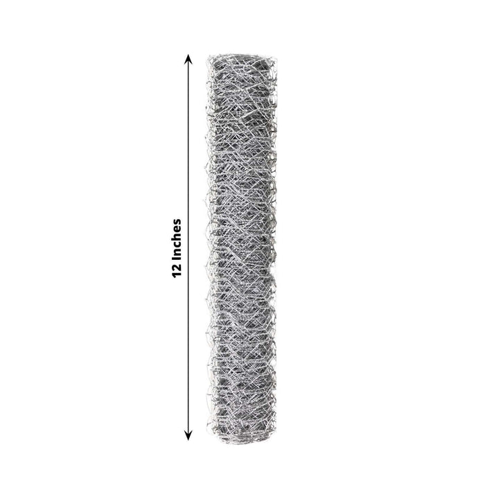 Silver wire mesh roll, 12 inches tall, ideal for crafts and DIY projects.