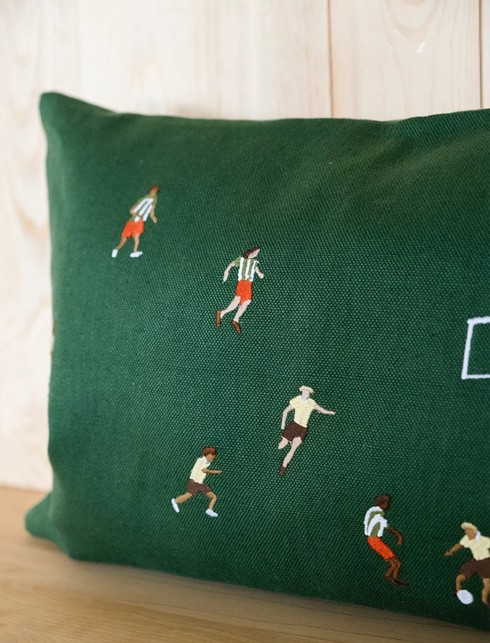 SOCCER EMBROIDERED CUSHION COVER, GREEN