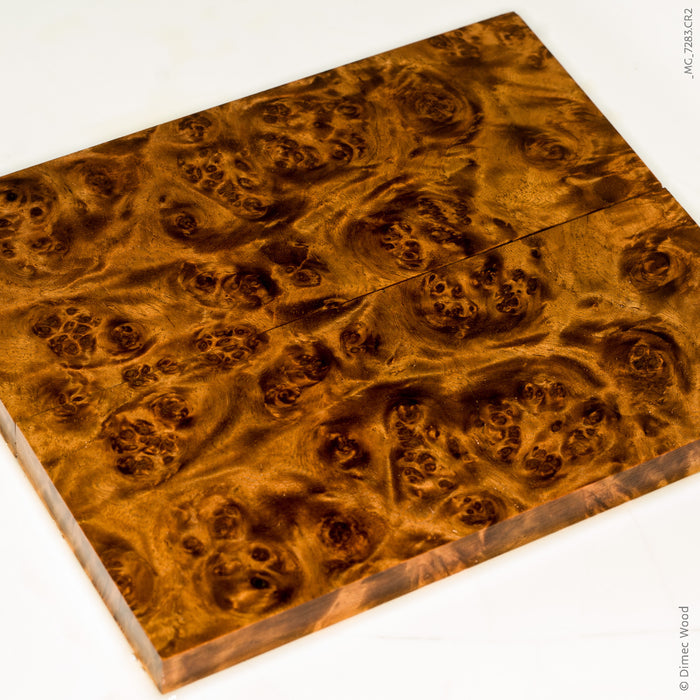 Stabilized golden amboyna burl wood scales