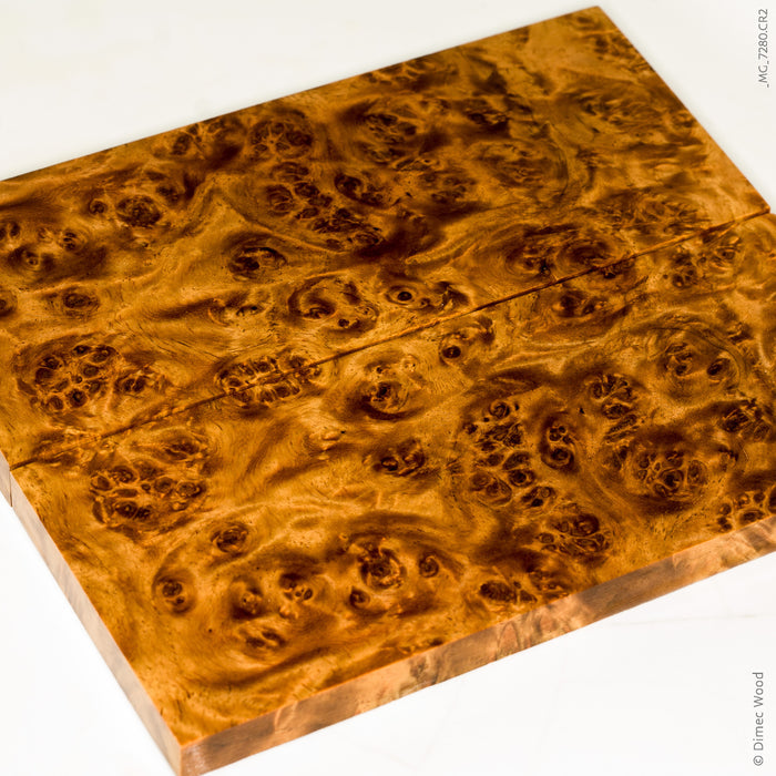 Stabilized golden amboyna burl wood scales