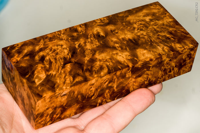 Stabilized wood golden amboyna burl block