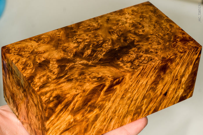 Stabilized wood golden amboyna burl block
