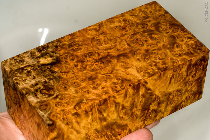 Stabilized wood golden amboyna burl block