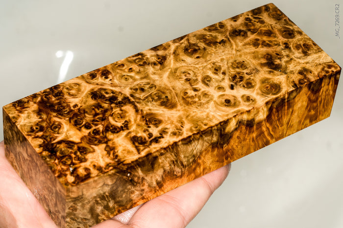 Stabilized wood golden amboyna burl block