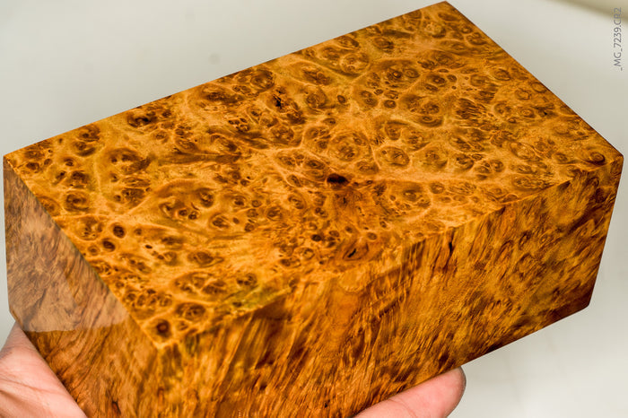 Stabilized wood golden amboyna burl block