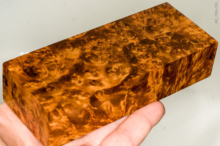 Stabilized wood golden amboyna burl block