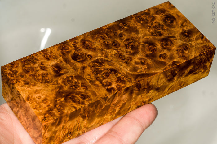Stabilized wood golden amboyna burl block