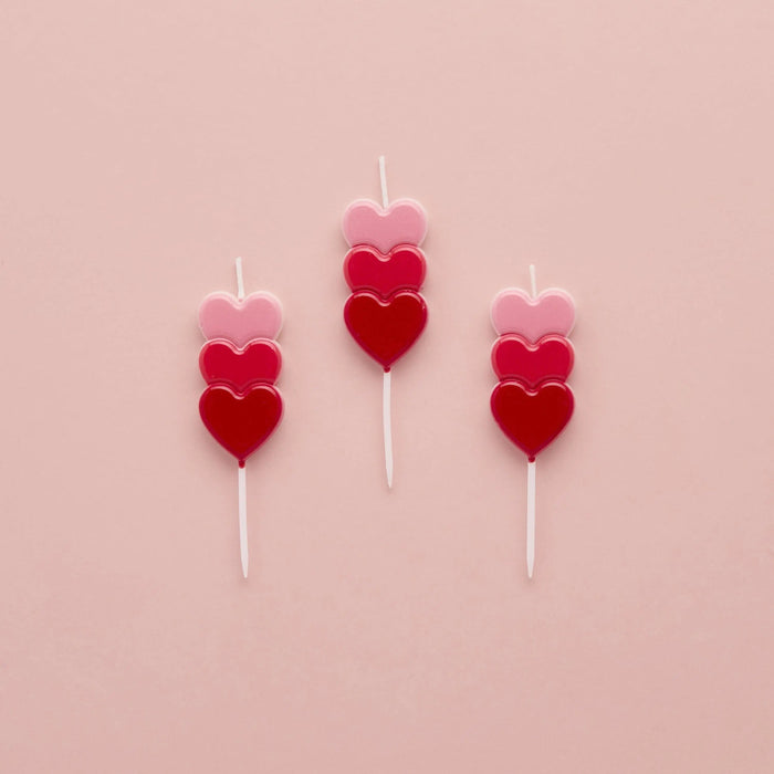 Stacked Heart Candles - Ombre Pink and Red Cake Candles - Valentine’s Day Heart Candles - Romantic Anniversary & Engagement Decor -Pack Of 3 - Jolie Fete UK