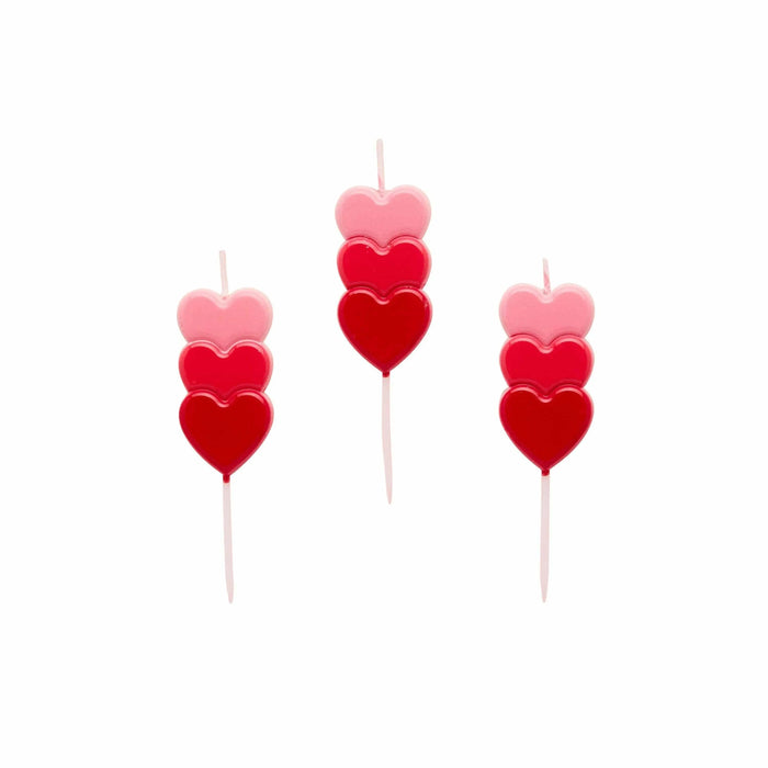 Stacked Heart Candles - Ombre Pink and Red Cake Candles - Valentine’s Day Heart Candles - Romantic Anniversary & Engagement Decor -Pack Of 3 - Jolie Fete UK