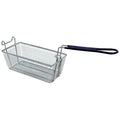 A stainless wire mesh basket with a black handle designed for a 9-gal Bayou Fryer on a white background