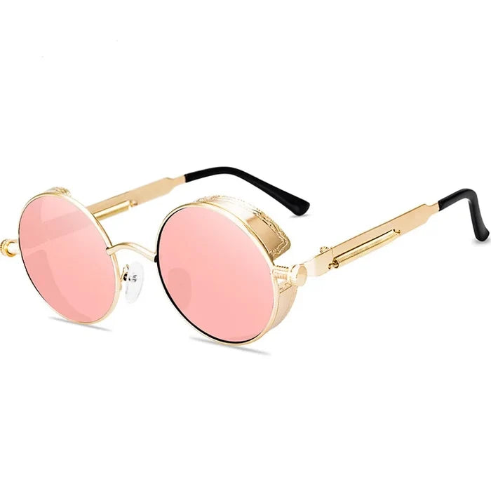 Steampunk Round Sunglasses – Retro Metal Frame UV400 Mens Fashion Eyewear