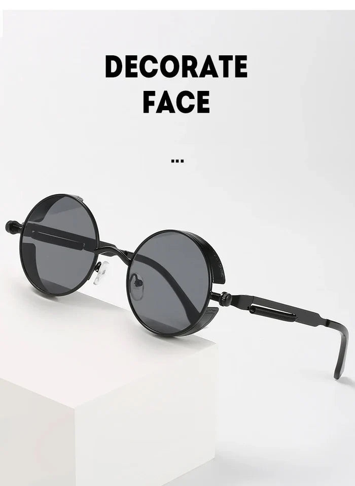Steampunk Round Sunglasses – Retro Metal Frame UV400 Mens Fashion Eyewear