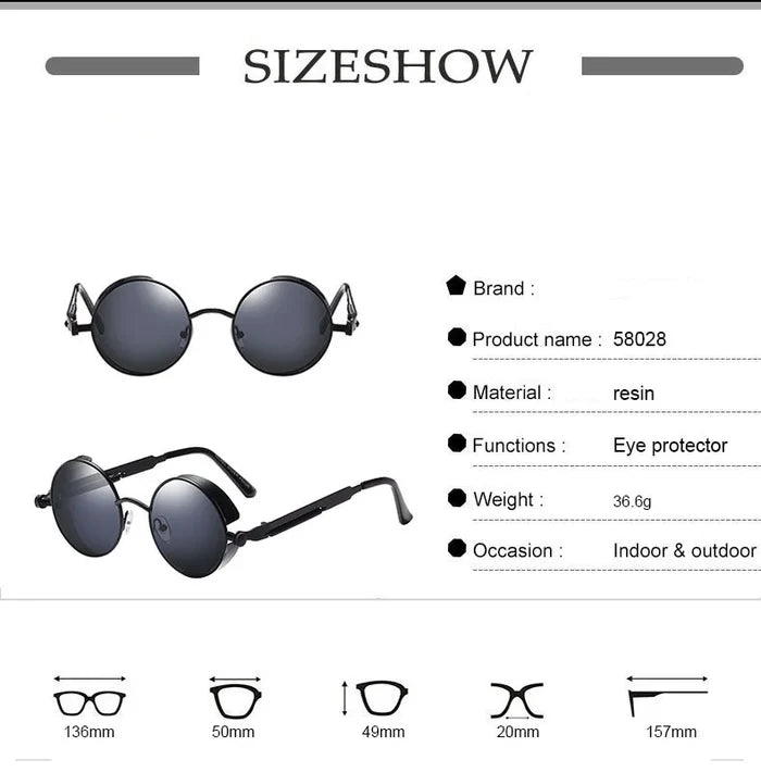 Steampunk Round Sunglasses – Retro Metal Frame UV400 Mens Fashion Eyewear