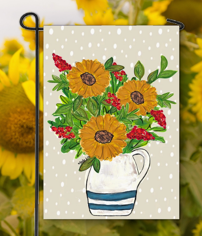 Sunflowers in Stoneware Pottery Garden Flag