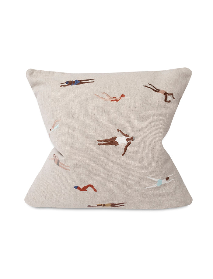 SWIMMERS EMBROIDERED CUSHION COVER