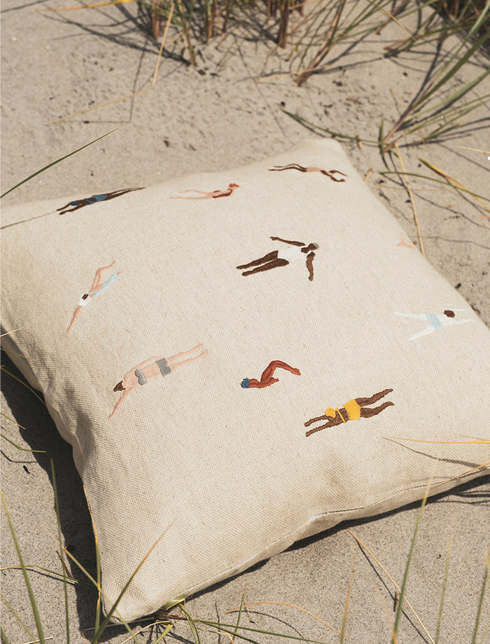 SWIMMERS EMBROIDERED CUSHION COVER