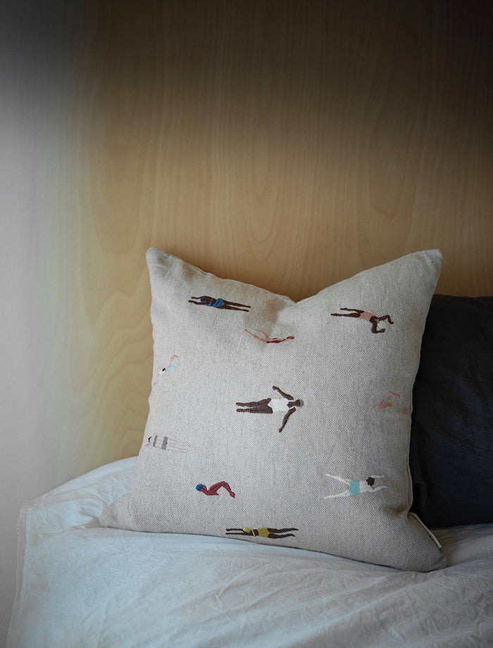 SWIMMERS EMBROIDERED CUSHION COVER