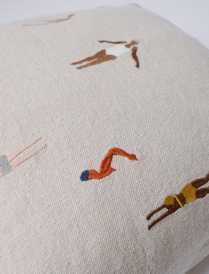 SWIMMERS EMBROIDERED CUSHION COVER