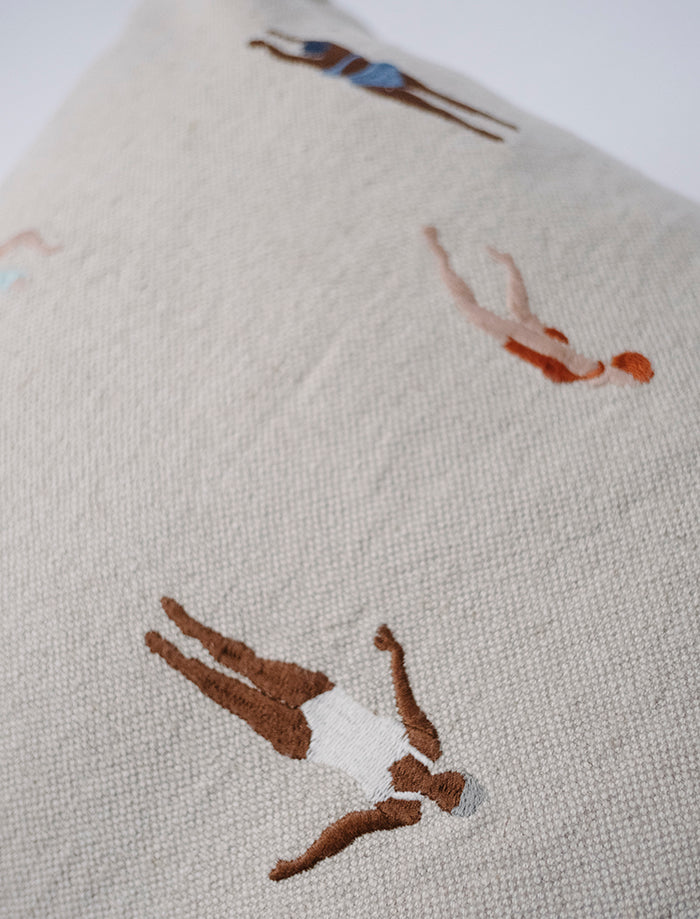 SWIMMERS EMBROIDERED CUSHION COVER