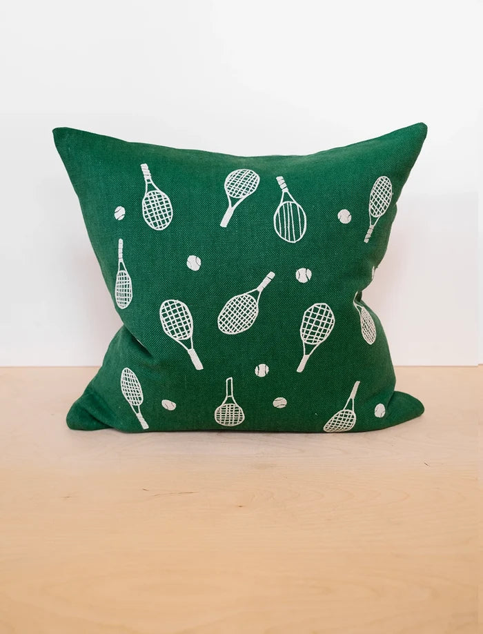TENNISRACKET EMBROIDERED CUSHION COVER, GREEN