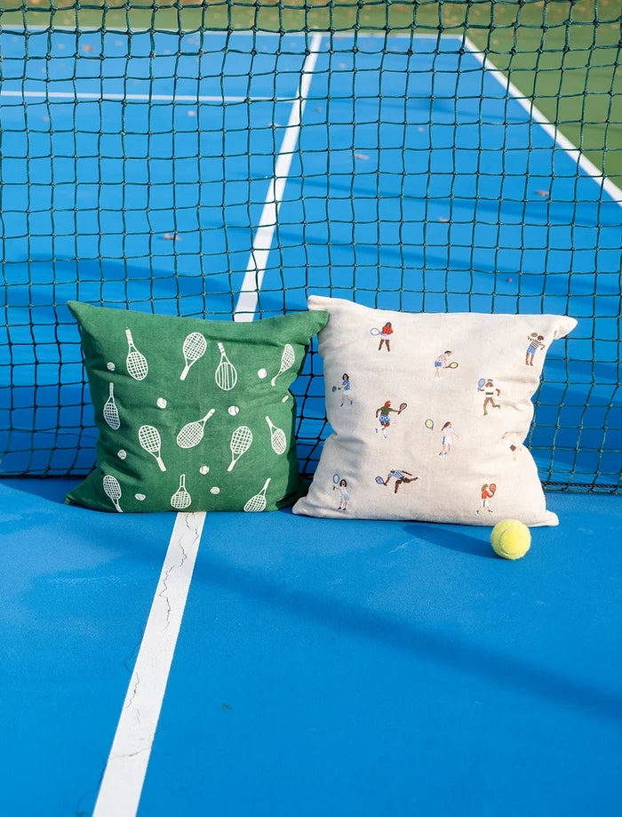 TENNISRACKET EMBROIDERED CUSHION COVER, GREEN