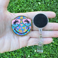 Tropical Smiley Flower Interchangeable Badge Button with Reel Option