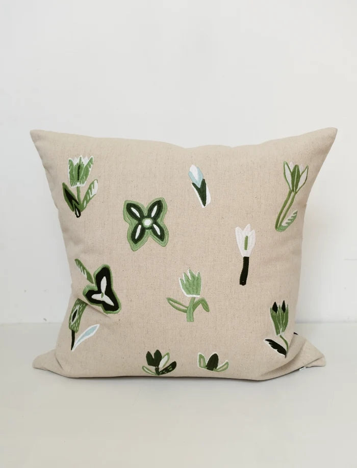 TULIP EMBROIDERED CUSHION COVER, GREEN