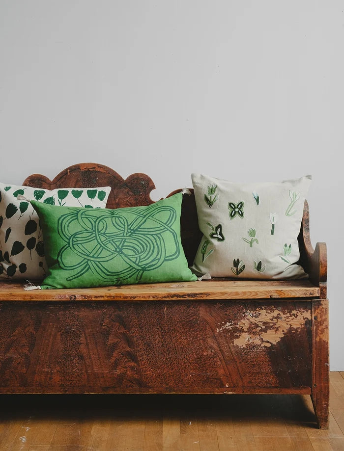 TULIP EMBROIDERED CUSHION COVER, GREEN