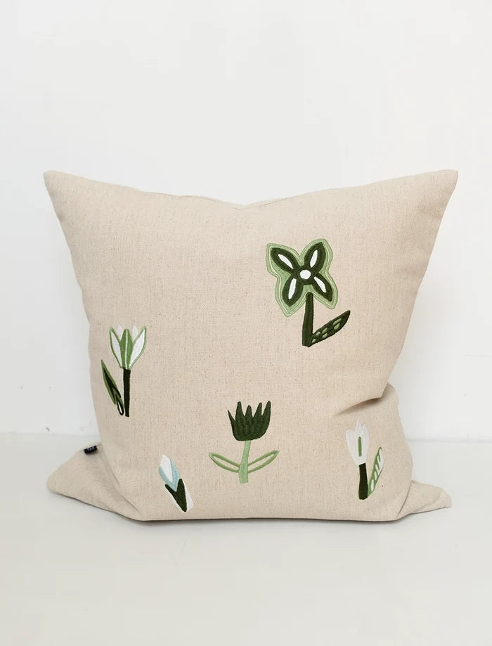TULIP EMBROIDERED CUSHION COVER, GREEN