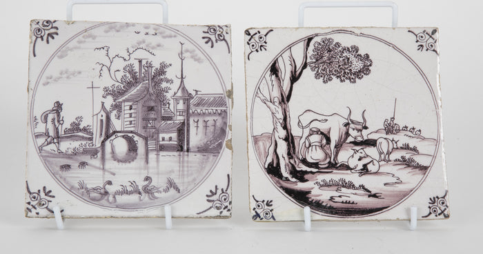Two 18th Century Manganese Delft Tiles