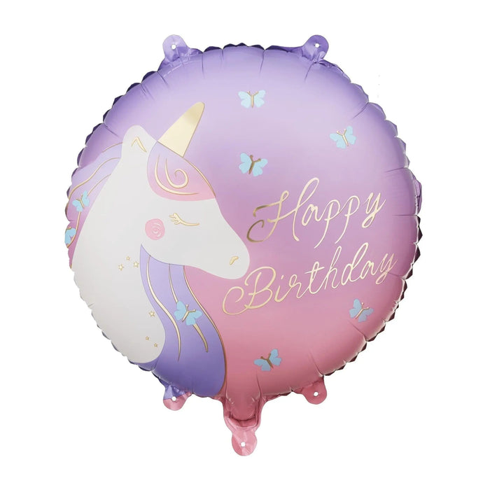 Unicorn Happy Birthday Foil Balloon - Unicorn Balloons -Lilac & Pink With Gold Lettering-Unicorn Birthday Decorations-Unicorn Party Supplies - Jolie Fete UK