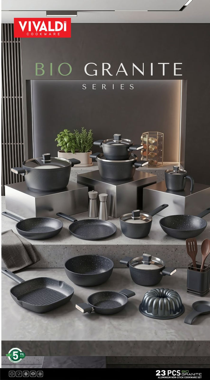 Vivaldi Bio Granite Cookware Set with Stainless Steel Lids - 23 Pieces