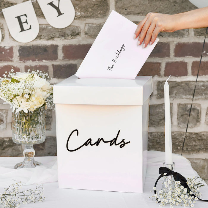 White & Black Wedding Table Numbers -Monochrome Cards with 3D Black Acrylic Lettering-Modern Minimalist Reception Decor-Pack Of Numbers 1-12 - Jolie Fete UK