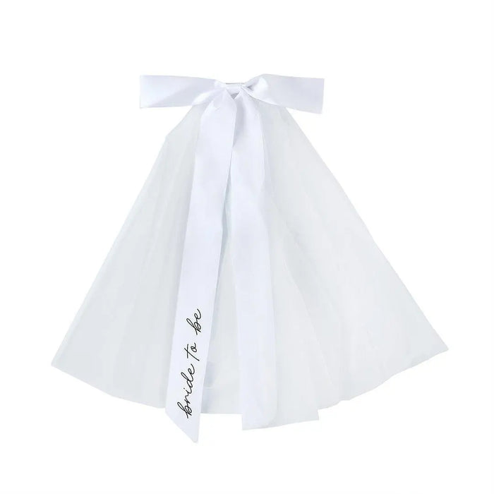 White Hen Party Veil With Large Satin Bow - Bride To Be Veil - Coquette Bridal Hair Accessory Black Script -Hootyballoo She's Tying The Knot - Jolie Fete UK
