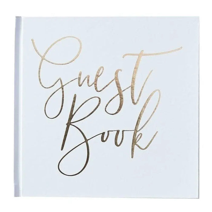 White and Gold Foiled Wedding Guest Book, Gold Wedding Guest Book