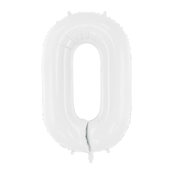 White Number 0 Balloon 86cm / 34" - Large Matt White Foil Mylar Digit - 10th Birthday Balloon - 100th - Anniversary Party Supplies - Jolie Fete UK