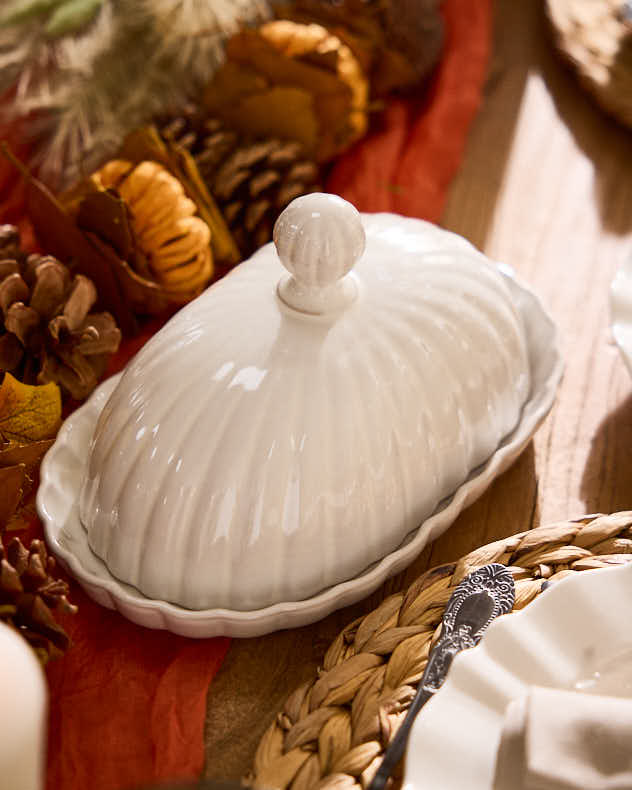 White Scalloped Butter Dish