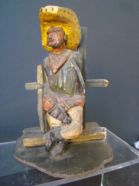 Wild West Cowboy Leaning On Fence Folk Art Woodcarving