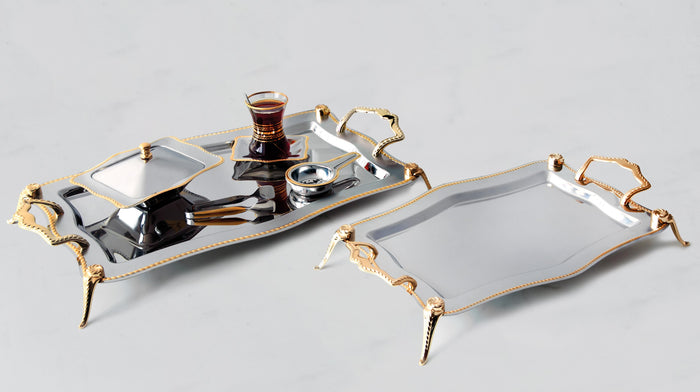 ZINCIR WITH LEG GOLD+MIRROR - TRAY SET - 2-PIECE
